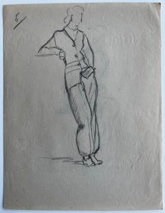 Double Sided Standing and Seated Figure Studies Graphite Drawing French Paper