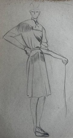 Double Sided Standing and Seated Figure Studies Graphite Drawing French School