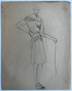 Double Sided Standing and Seated Figure Studies Graphite Drawing French School