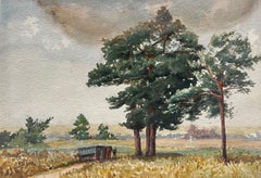 Countryside Track with Cart and Pine Trees Watercolour