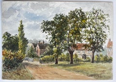 Shere Surrey Village Cottages Trees Country Lane Watercolour Painting