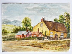 Thatched Cottage Farmhouse Country Landscape Watercolour Painting