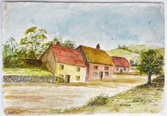 English Village Cottages Country Landscape Watercolour Painting