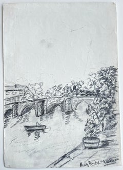 Newley Bridge River Boat Stone Bridge Pencil Sketch Landscape Drawing