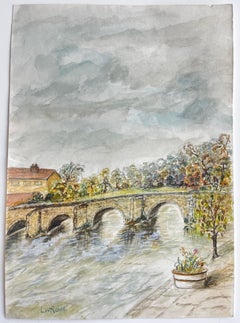 Newley Bridge River Landscape Watercolour Painting