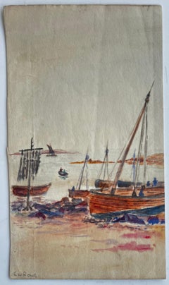 Fishing Boats Harbour Beach Marine Watercolour Painting 1936