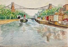 Clifton Suspension Bridge Bristol Harbour Boat Watercolour Painting