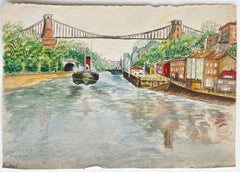 Clifton Suspension Bridge Bristol Harbour Boat Watercolour Painting