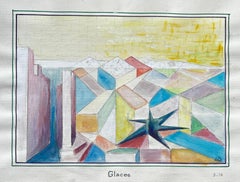 Glaces – Abstrakte kubistische Dächer – Geometrisches Aquarellgemälde, 1978