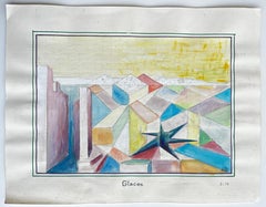Glaces – Abstrakte kubistische Dächer – Geometrisches Aquarellgemälde, 1978
