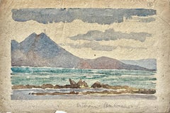 Italian Coastal Mountain Seascape Modernist Watercolour on Handmade Paper