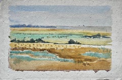 Modernist Coastal Marsh Landscape Seascape Watercolour on Handmade Paper