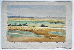 Modernist Coastal Marsh Landscape Seascape Watercolour on Handmade Paper