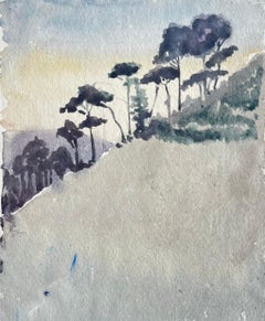 Mediterranean Pine Trees Coastal Hillside Modernist Watercolour on Paper