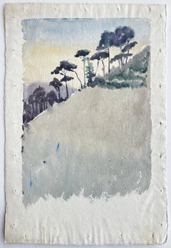 Mediterranean Pine Trees Coastal Hillside Modernist Watercolour on Paper