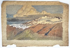 Paysage montagneux de la Sierra Nevada, en Espagne : aquarelle moderniste sur papier fait main