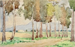 Spanish Pine Tree Landscape Country Road Watercolour on Handmade Paper