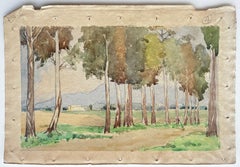 Spanish Pine Tree Landscape Country Road Watercolour on Handmade Paper