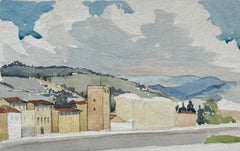 Modernist Rolling Hills Country Landscape Watercolour on Handmade Paper