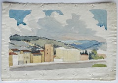 Modernist Rolling Hills Country Landscape Watercolour on Handmade Paper