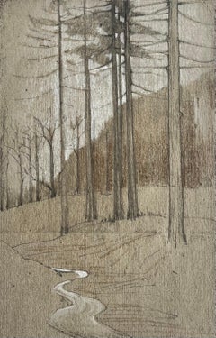 Forest Trees Woodland Path Charcoal Chalk Drawing on Paper