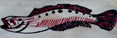 Vintage Fish Illustration Marker Drawing Red Black Graphic Marine Art