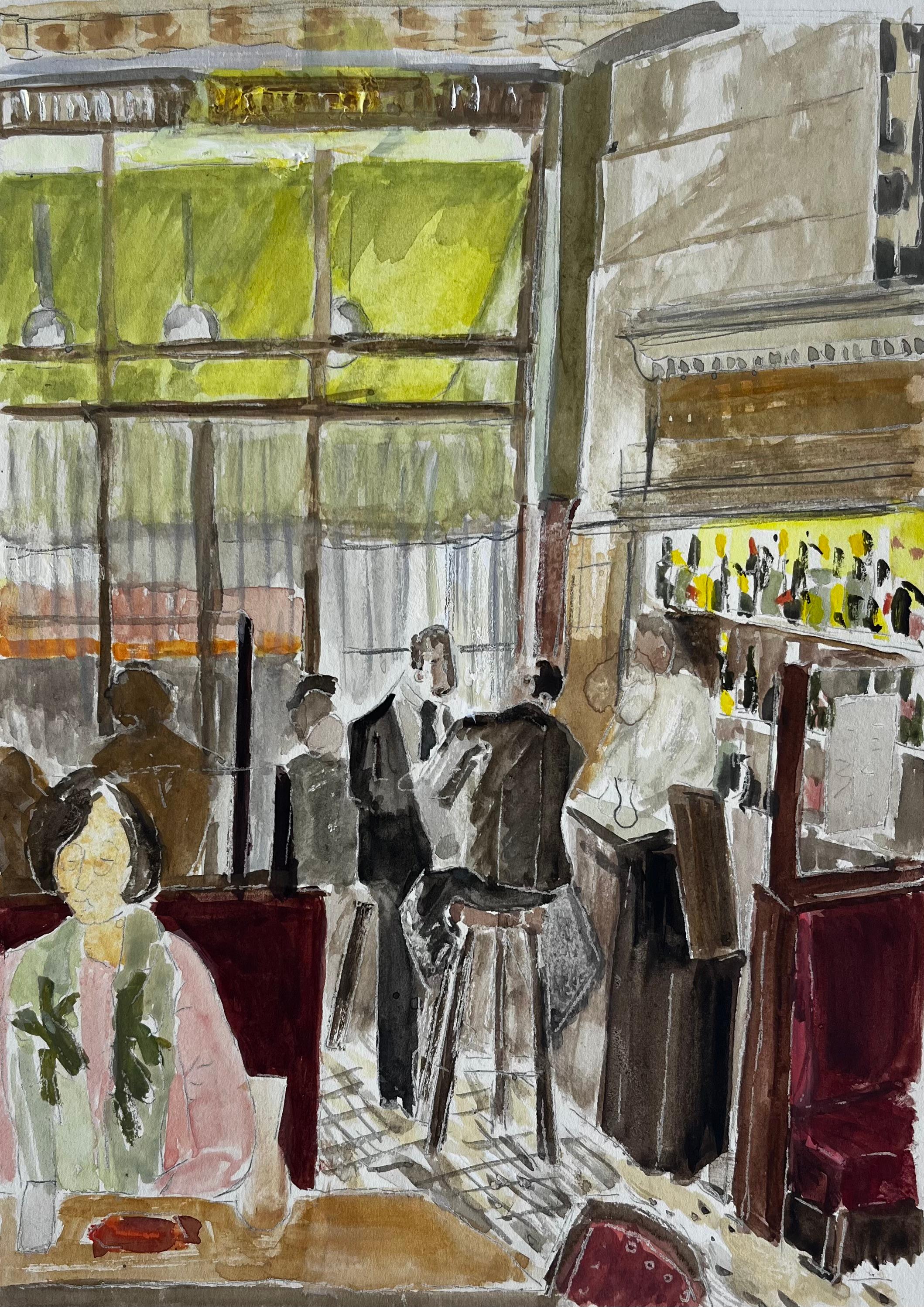 Parigi Caffè Scena Acquerello Bar Ristorante Interno Pittura Figurativa