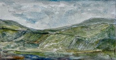 Terraced Hills Vineyard Landscape Watercolour and Ink Painting on Paper