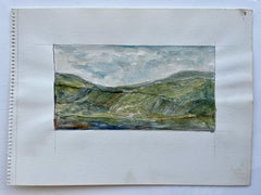 Terraced Hills Vineyard Landscape Watercolour and Ink Painting on Paper