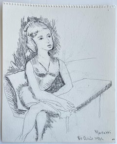 Seated Woman Portrait Drawing Interior Figure Study French School Sketch