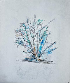 Abstract Tree Study Ink Watercolour Blue Botanical Modernist Drawing