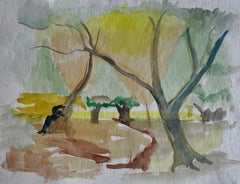 English Woodland Trees Landscape Watercolour Countryside Painting
