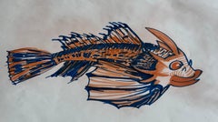 Vintage Fish Illustration Marker Drawing Blue Orange Marine Study