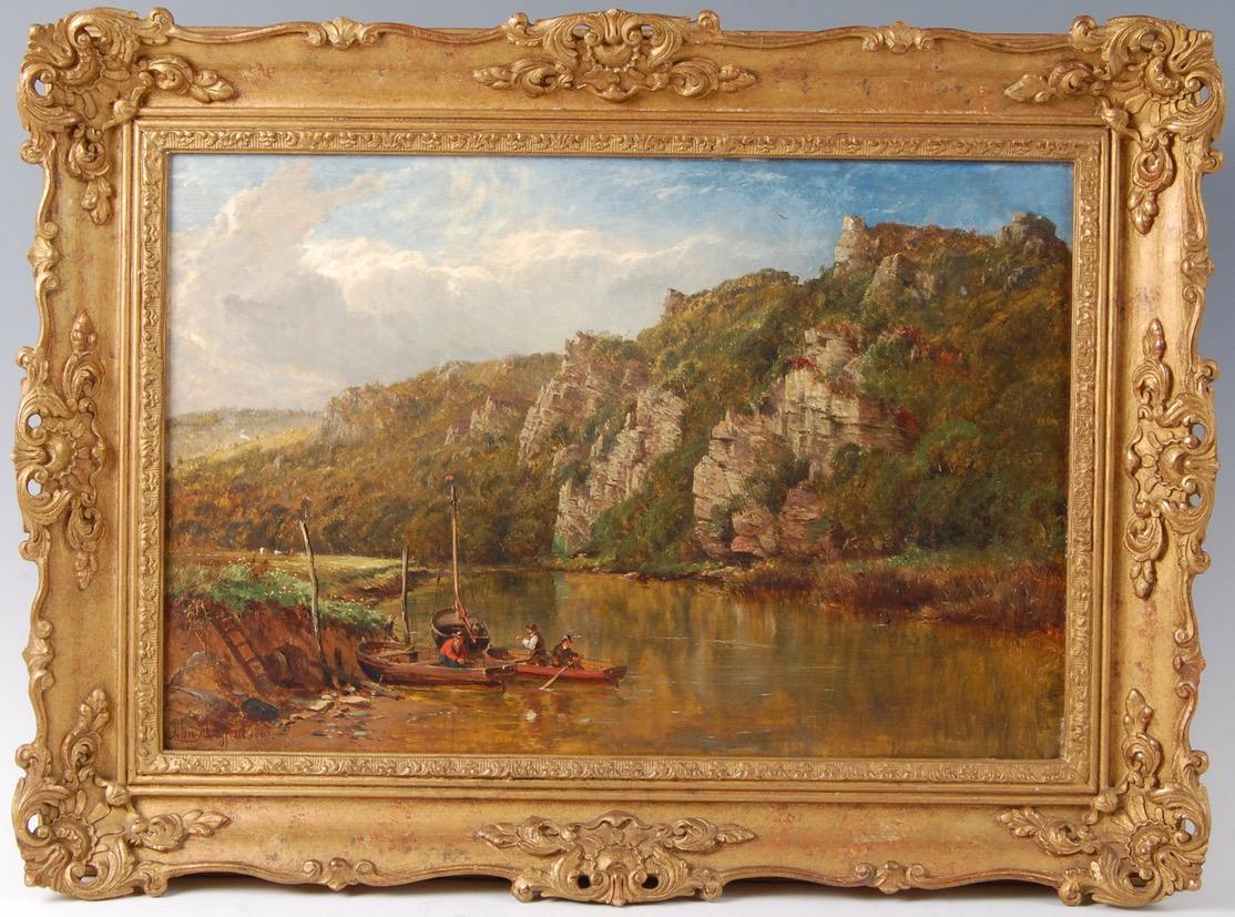 Tranquil Estuary Fishermen in Boats, Antique Signed English Oil Painting  5