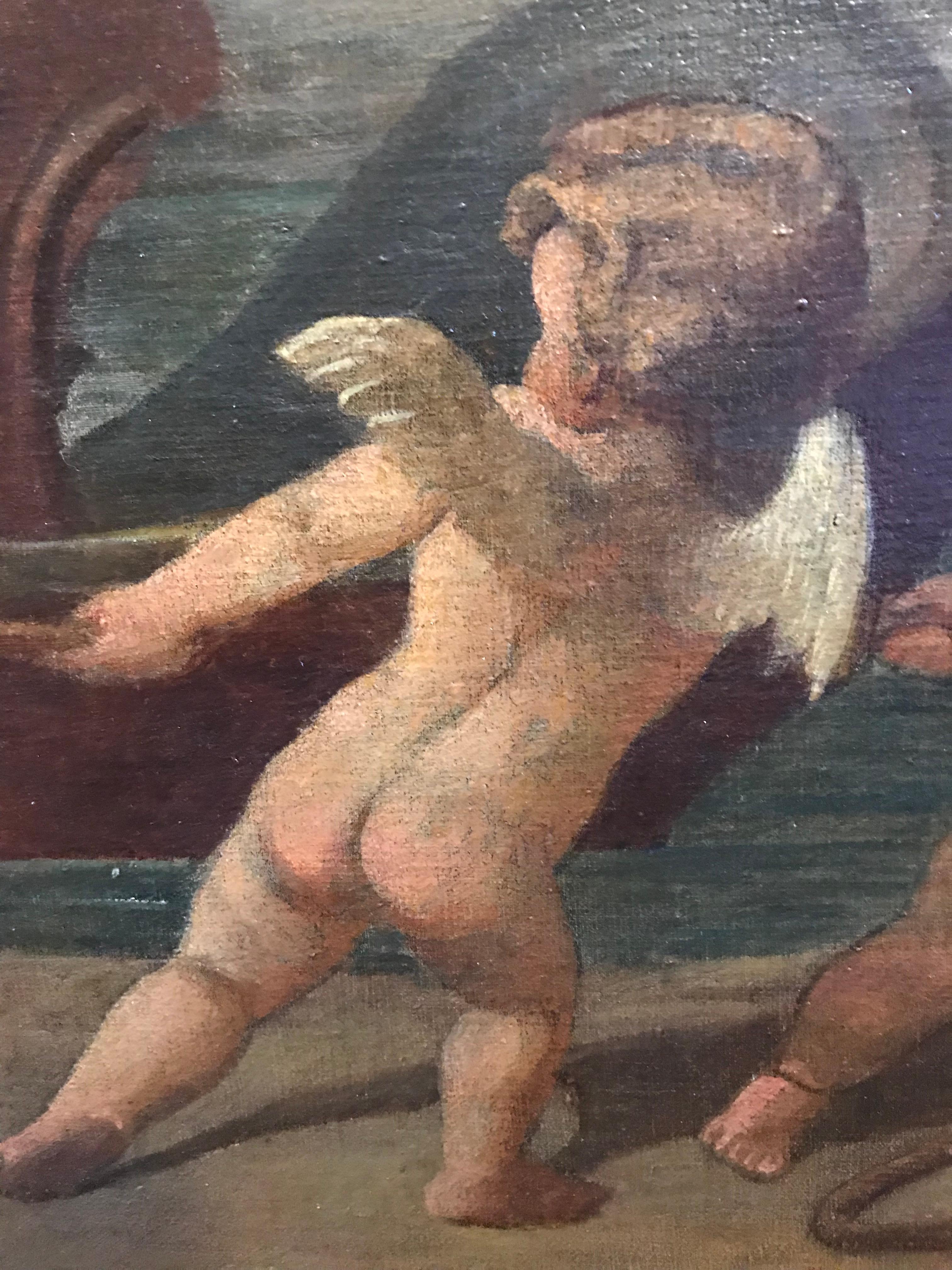Amphitrit & die Putten – Außergewöhnliches italienisches klassisches Ölgemälde des 18. Jahrhunderts 2