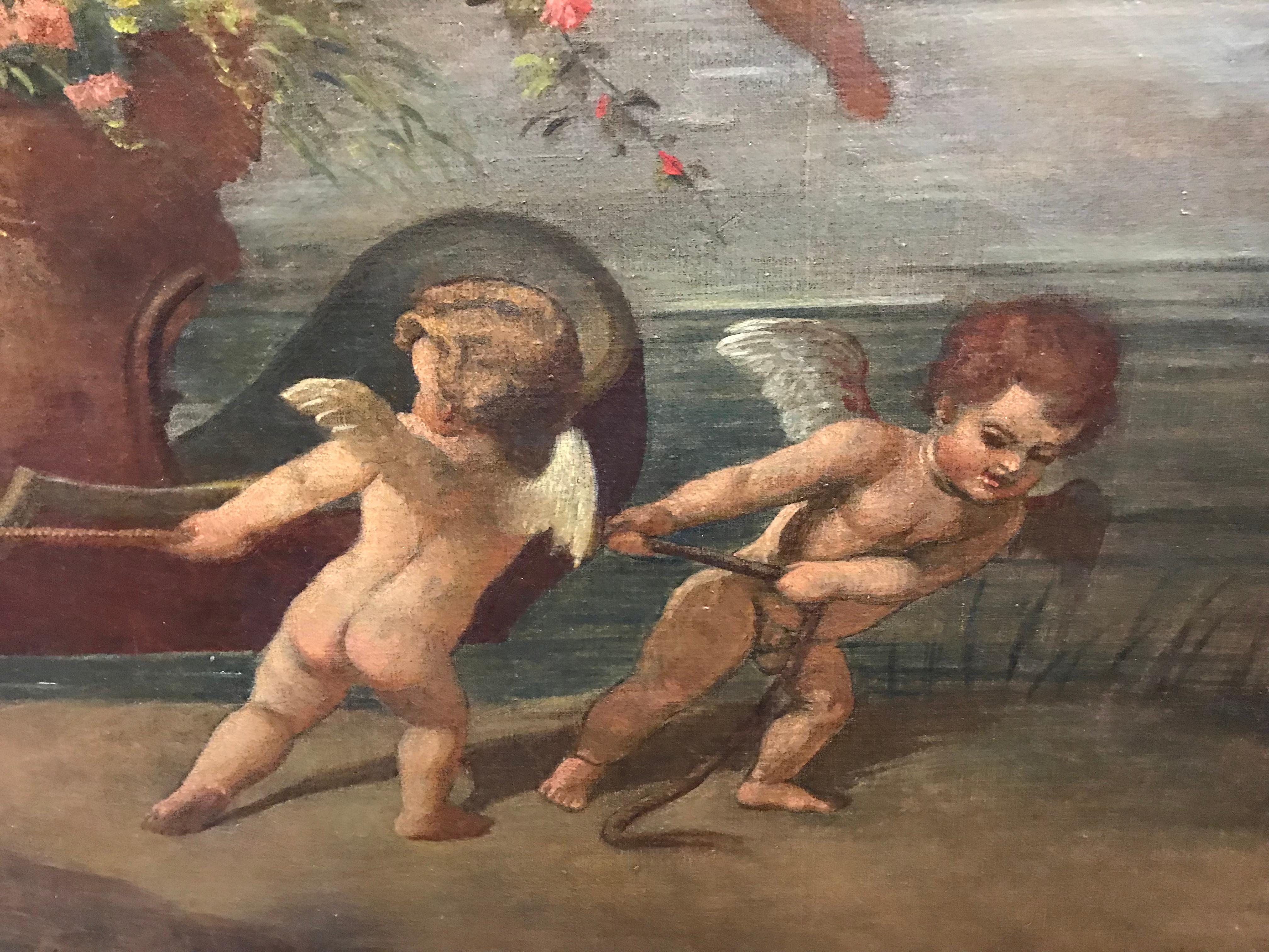 Amphitrit & die Putten – Außergewöhnliches italienisches klassisches Ölgemälde des 18. Jahrhunderts (Alte Meister), Painting, von Unknown