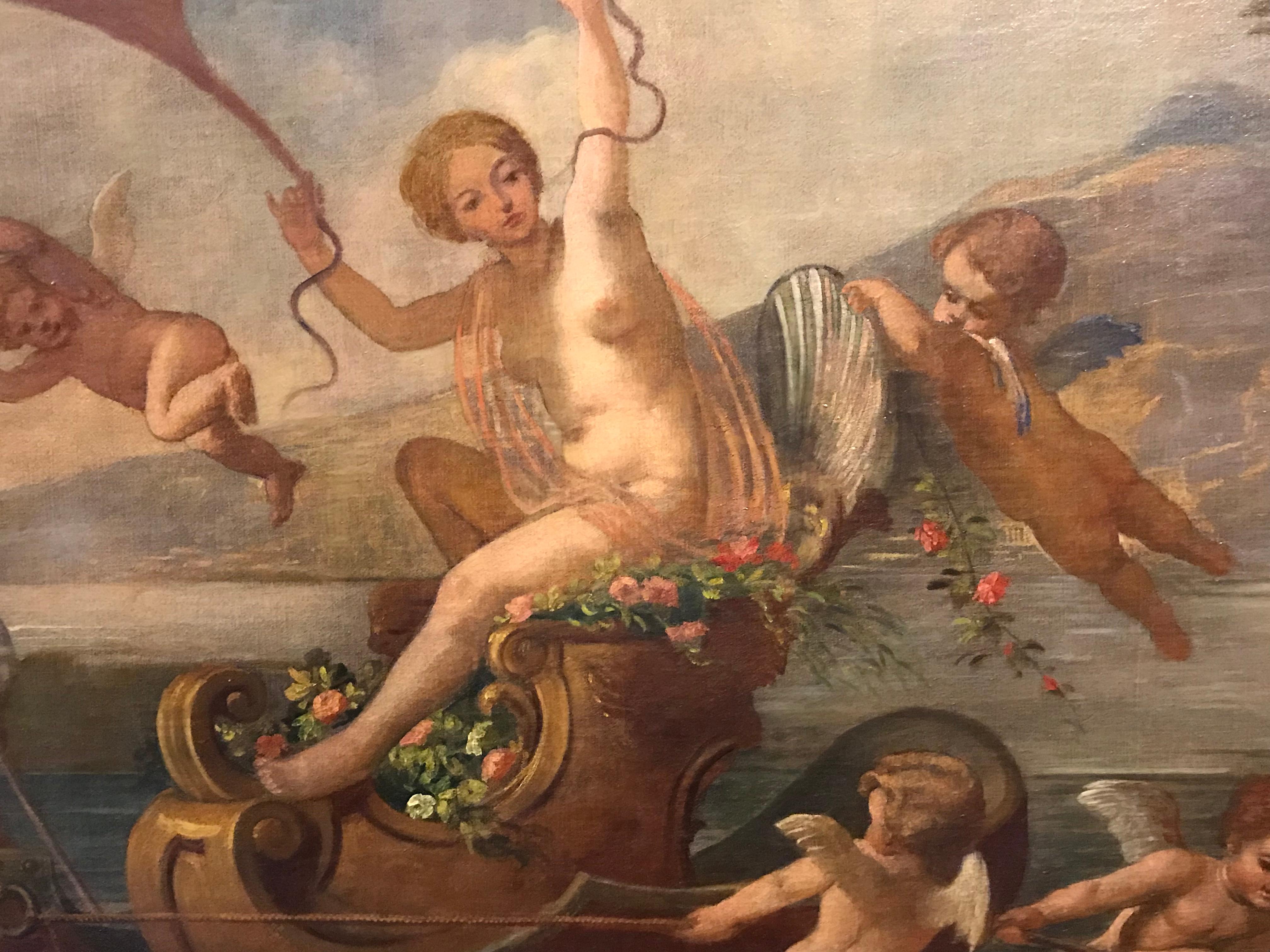 Amphitrit & die Putten – Außergewöhnliches italienisches klassisches Ölgemälde des 18. Jahrhunderts 7