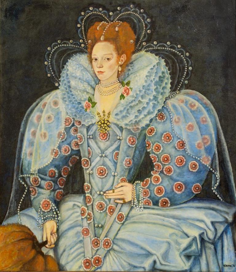 E. Moore - Queen Elizabeth 1, Huge English Portrait Oil Painting on 