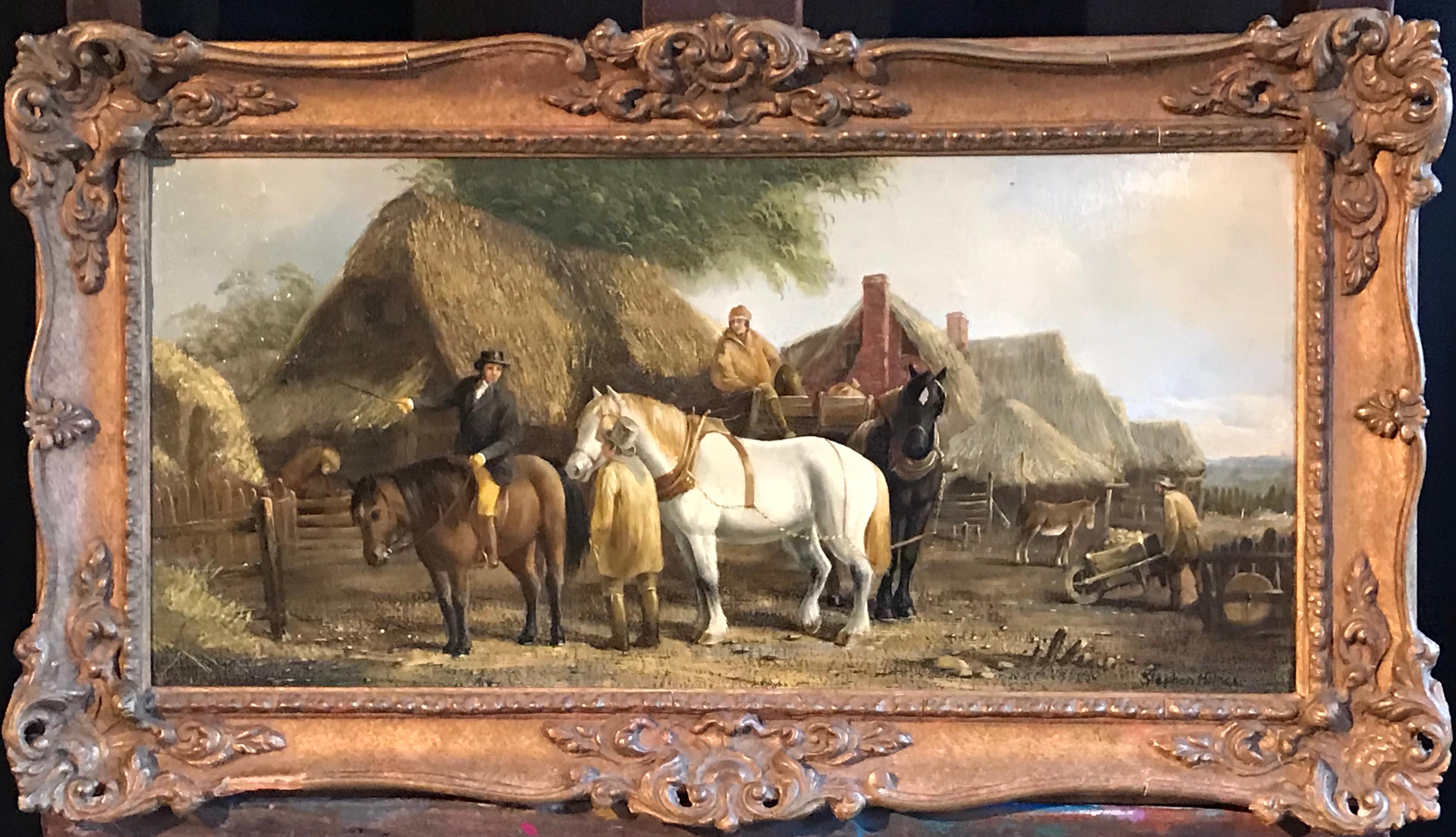 Stephen Holmes Animal Painting - The Victorian Farmer, Horses & Farm Workers Traditional Oil Painting