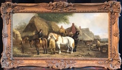 Antique The Victorian Farmer, Horses & Farm Workers Traditional Oil Painting