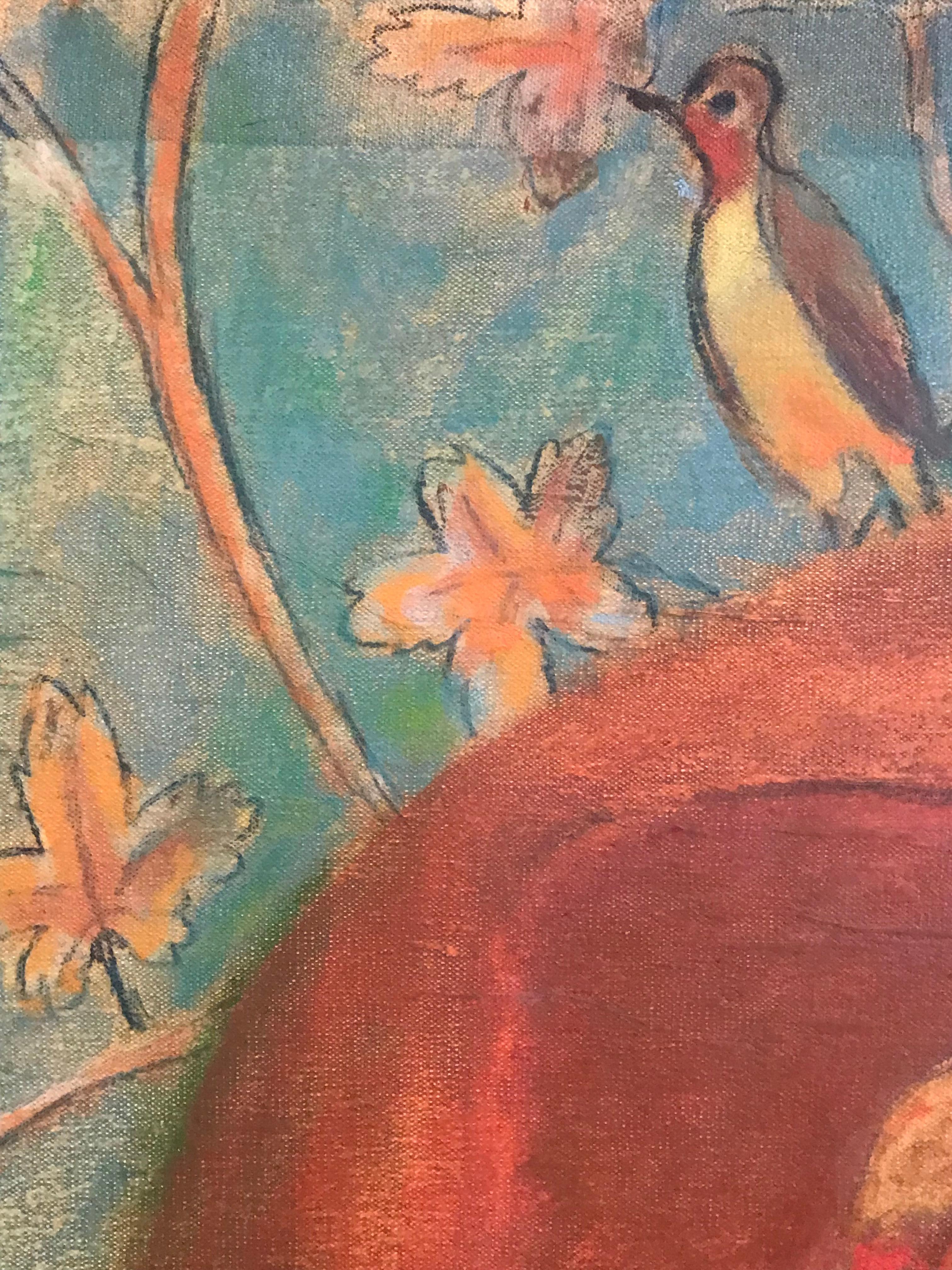 Large Modernist Still Life Ochre Colours with Birds 2