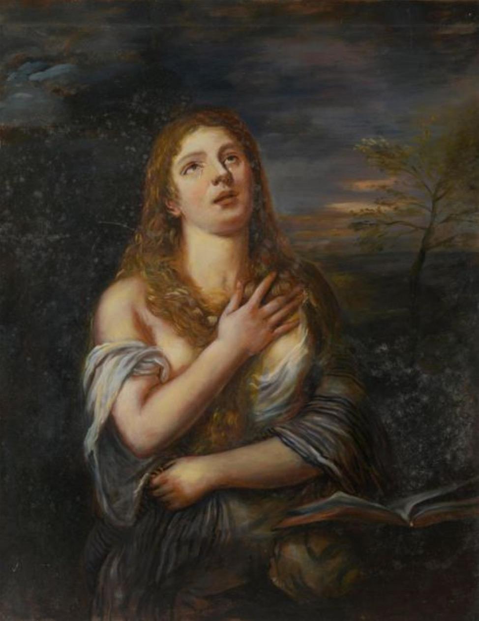 Atelier Dagher after Vecellio (1488/1490 – 1576) Figurative Painting - Marie Magdalene, Large Oil Painting by Louvre Copyist