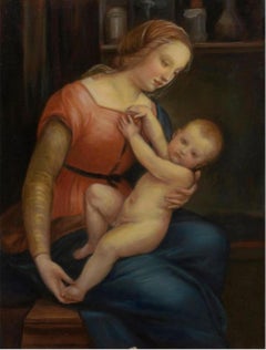 The Madonna at House of Orleans, Large Oil Painting on Canvas by Louvre Copyist