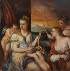 Venus Bandaging the Eyes of Love, Large Oil Painting on Canvas by Louvre Copyist