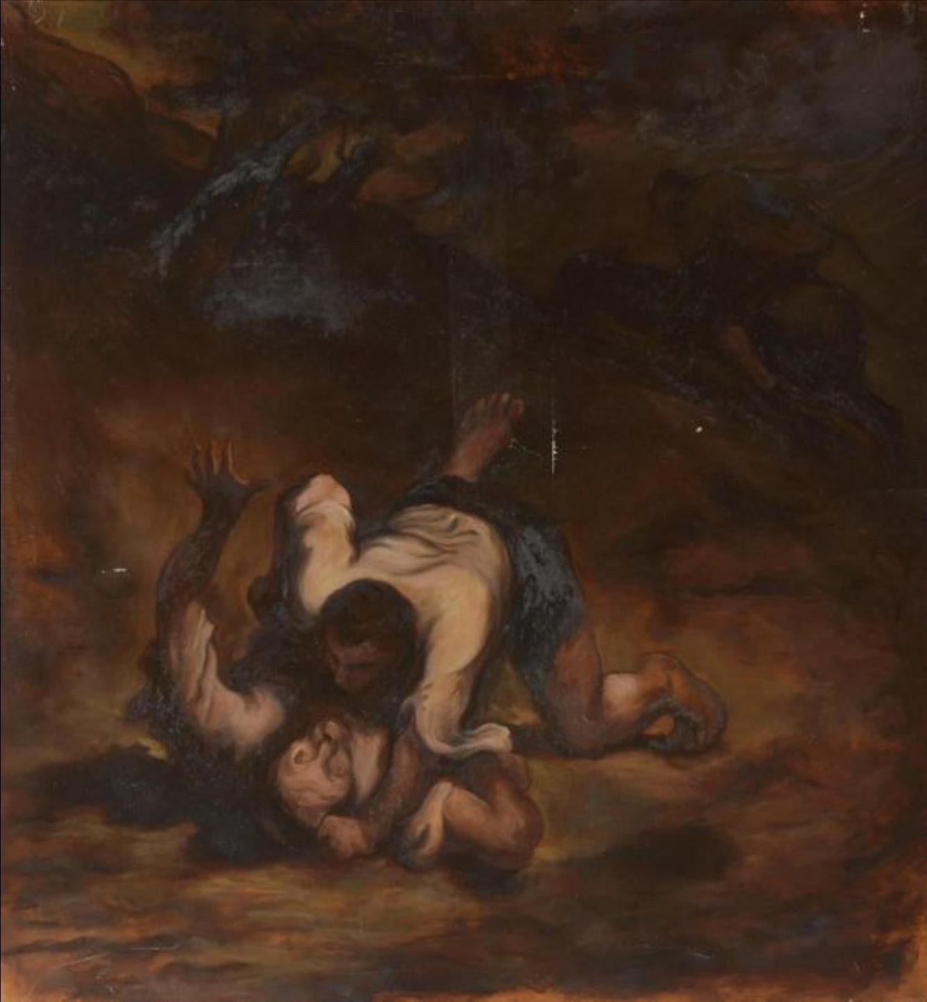 Atelier Dagher after Honoré Daumier (1808-1879) Figurative Painting - The Thieves and Donkey, Large Oil Painting on Canvas by Louvre Copyist