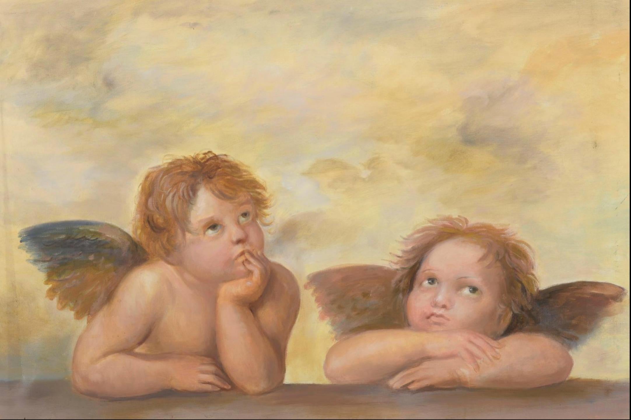 Two Angels, Large Oil Painting on Canvas by Louvre Copyist