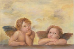 Two Angels, Large Oil Painting on Canvas by Louvre Copyist