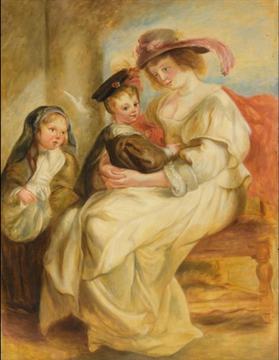 Atelier Dagher after Peter Paul RUBENS (1577-1640) Figurative Painting - Hélène Fourment and her Children, Large Oil Painting on Canvas by Louvre Copyist