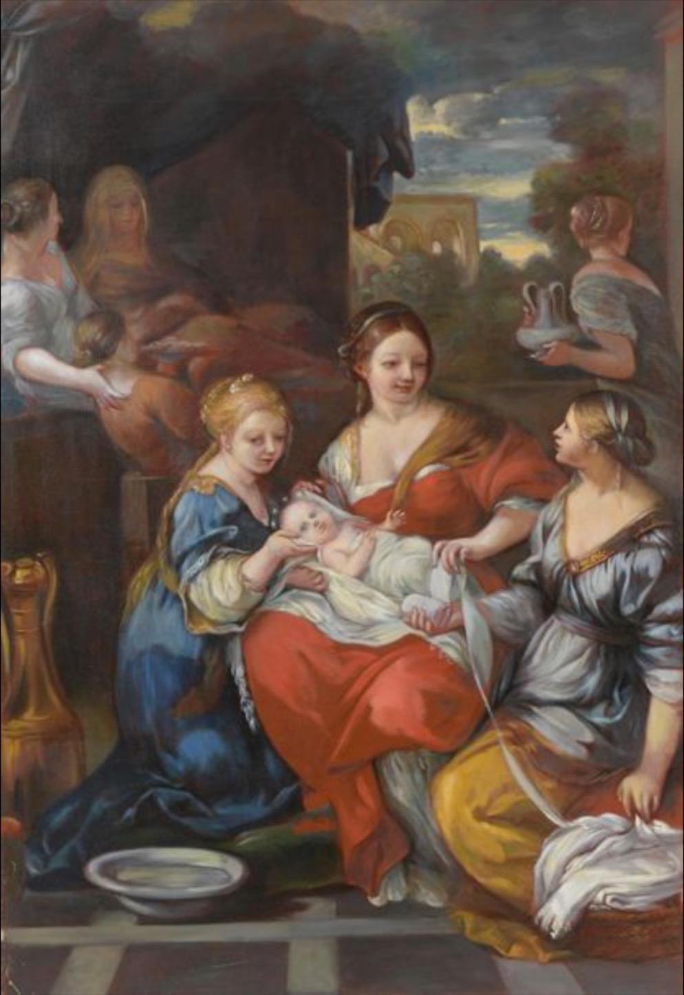 Atelier Dagher after Pietro BERRETTINI (1596 – 1669) Figurative Painting - The Nativity of the Virgin, Large Oil Painting on Canvas by Louvre Copyist