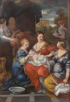 The Nativity of the Virgin, Large Oil Painting on Canvas by Louvre Copyist